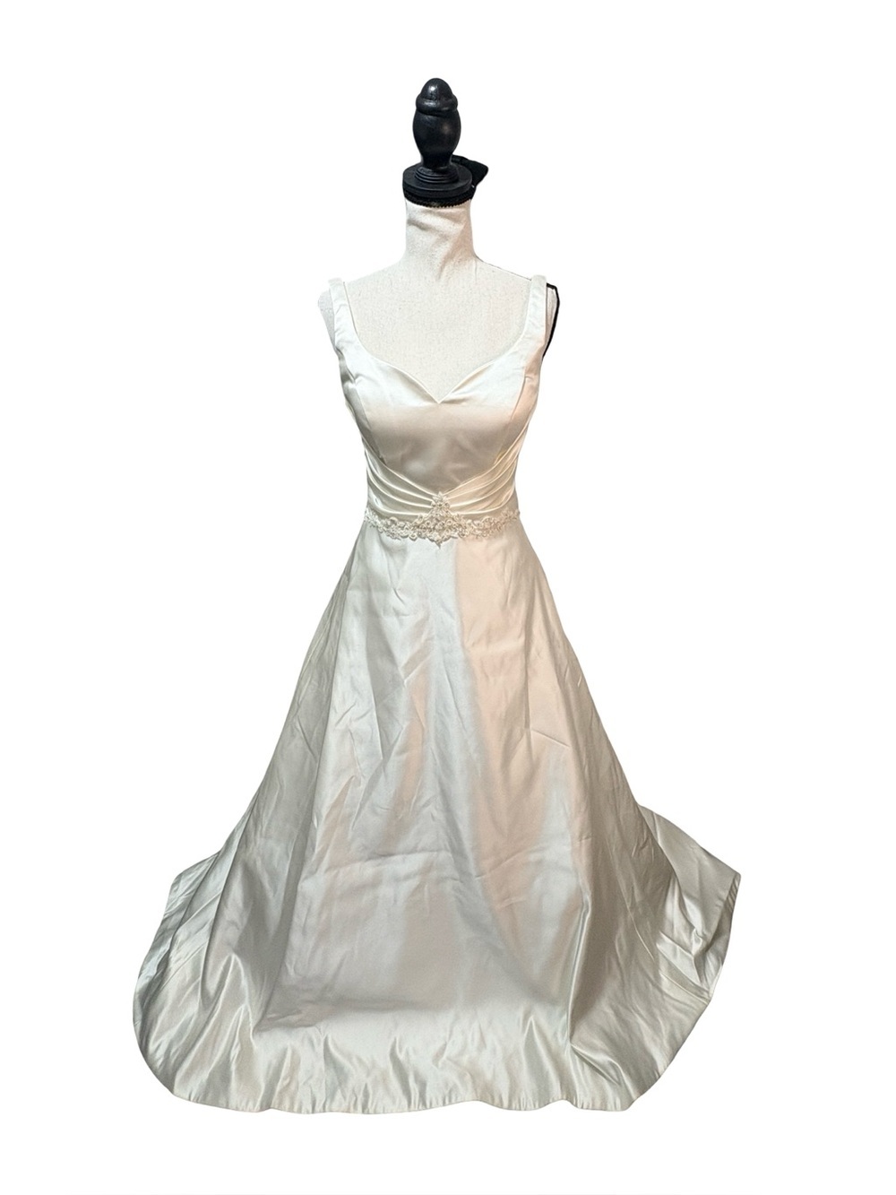 Vintage Alfred Sung Ivory Satin Wedding Gown Size 8 Lace Up Back Train